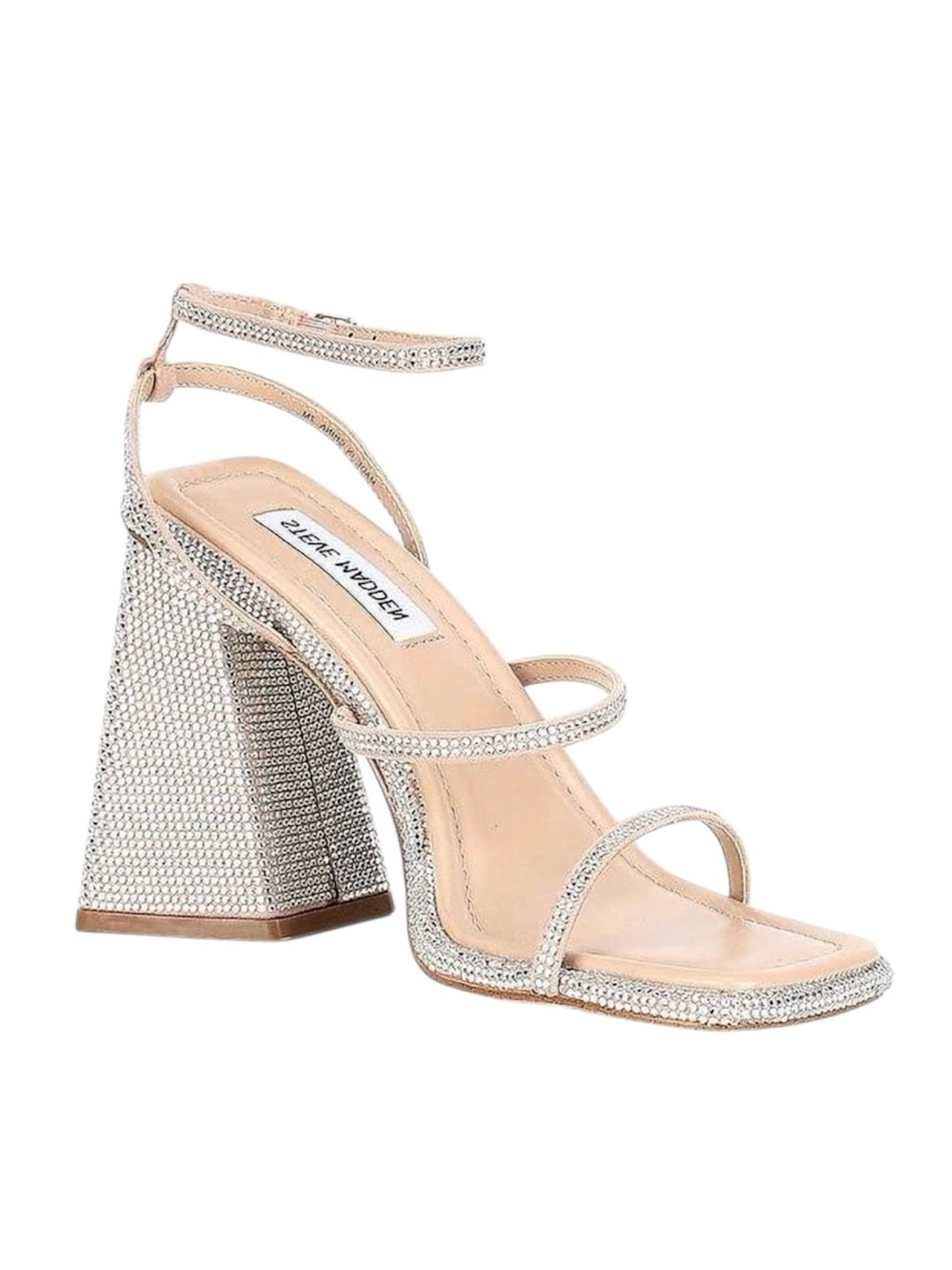Steve Madden Rhinestone Ankle Strap Squared Open Toe Block Heeled Sandals
